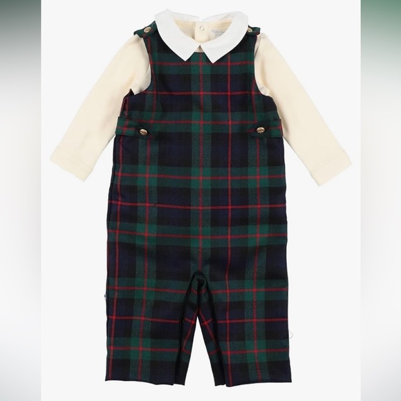 Ralph Lauren Baby Boy Tartan Overall Set with collared shirt - Picture 1 of 5